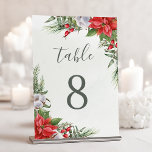 Numeração De Mesa Poinsettia Winter Botanical Greenery<br><div class="desc">Lindos números de mesa com ilustrações botânicas a aquarelas pintadas à mão de flores de poinsettia,  verde de inverno,  ramos de pinho e espadilha e bagas sagradas.</div>