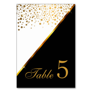 Numeração De Mesa Pontos de Confetes Branco, Preto e Dourado