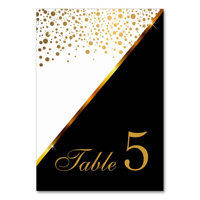 Numeração De Mesa Pontos de Confetes Branco, Preto e Dourado (Verso)