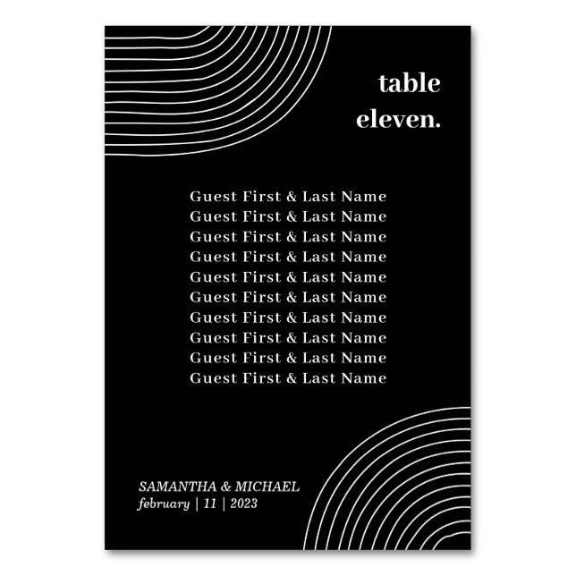 Numeração De Mesa Preto Branco Linha Geométrica Simples nome do conv (Frente)