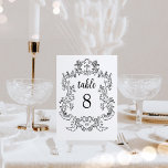 Numeração De Mesa Preto e Branco Regal | Quadro Vintage Barroco<br><div class="desc">Estas elegantes e luxuosas cartas de números de mesas de casamento apresentam uma estrutura de arte de vintage com estilo barroco ornamentado. O design é preto e branco. A caligrafia moderna e o texto clássico, juntamente com suas iniciais ou monograma, fazem disso uma escolha moderna, ainda que atualizada, para o...</div>