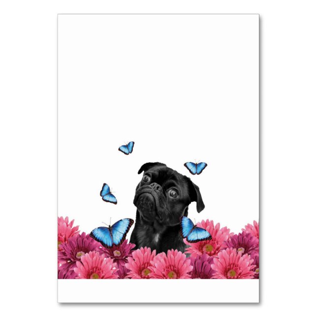 Numeração De Mesa Pug Gerbera Butterflies | Cachorro Negro (Frente)