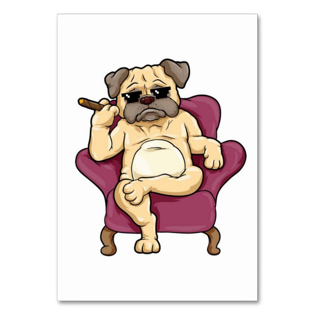 Numeração De Mesa Pug Smoking Cigar | Cachorro Legal (Frente)