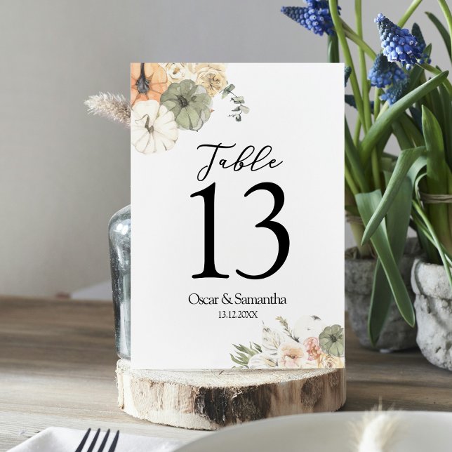Numeração De Mesa Pumpkins e Flores Modernos de Aquarela (Criador carregado)