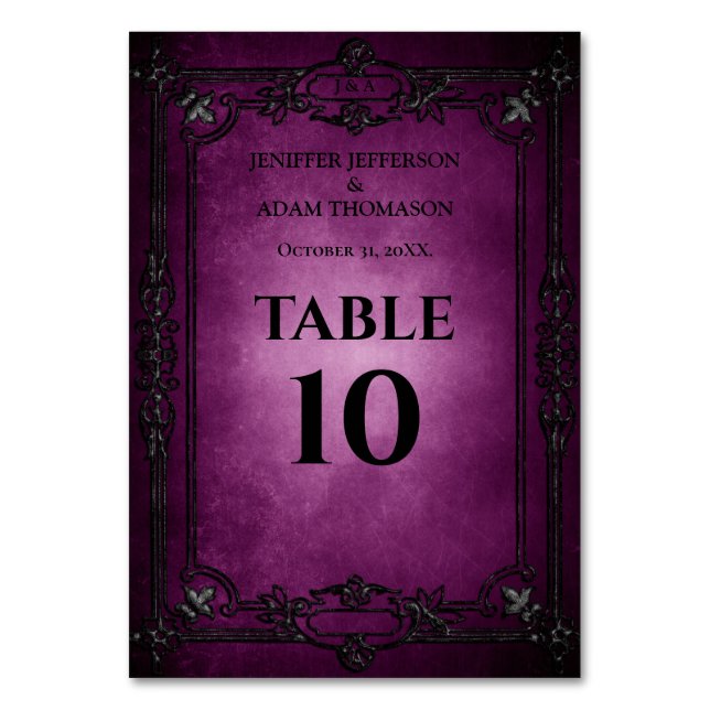Numeração De Mesa Purple Gothic Halloween Alternative Wedding (Frente)