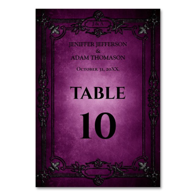 Numeração De Mesa Purple Gothic Halloween Alternative Wedding (Frente)