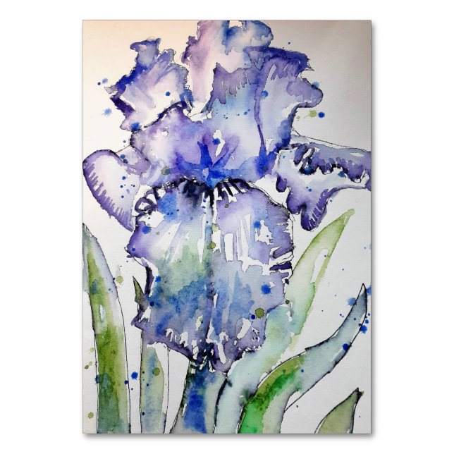 Numeração De Mesa Purple Iris Art Watercolor Aniversário (Frente)