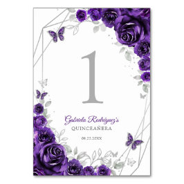 Numeração De Mesa Purple Silver Floral Quinceanera