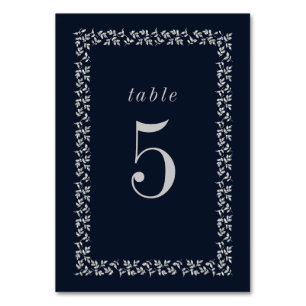 Numeração De Mesa Quadro Botânico Glitter Silver Azul marinho