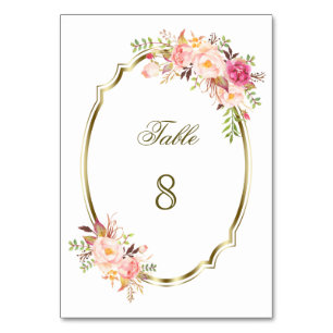 Numeração De Mesa Quadro Dourado Romântico Blush Rosa