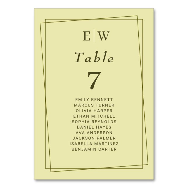 Numeração De Mesa Quadro Elegante no Casamento do Monograma Amarelo  (Frente)