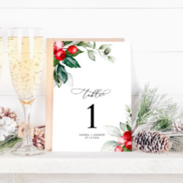 Numeração De Mesa Quadro Greenerescência de Natal e Berries Vermelho