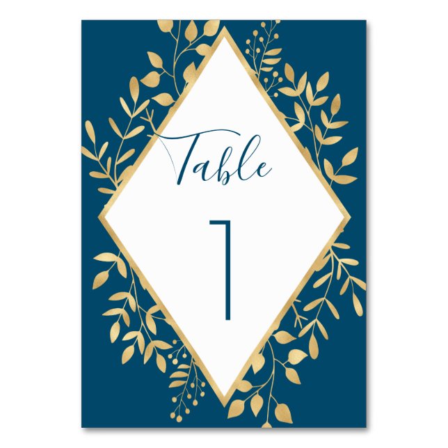 Numeração De Mesa Quadro Moderno Azul e Dourado (Frente)