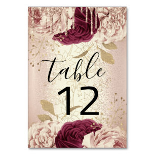 Numeração De Mesa Quadro Número 12 Unidades Rosa Floral Marsala Burg
