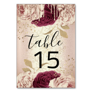 Numeração De Mesa Quadro Número 15 Unidades Rosa Floral Marsala Burg