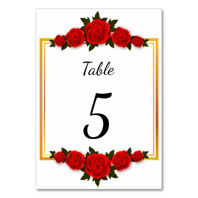 Numeração De Mesa Quadro Romântico Dourado editável com Rosas (Frente)