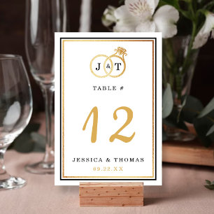 Numeração De Mesa Quic Faux Gold Foil Monogramas Casamentos