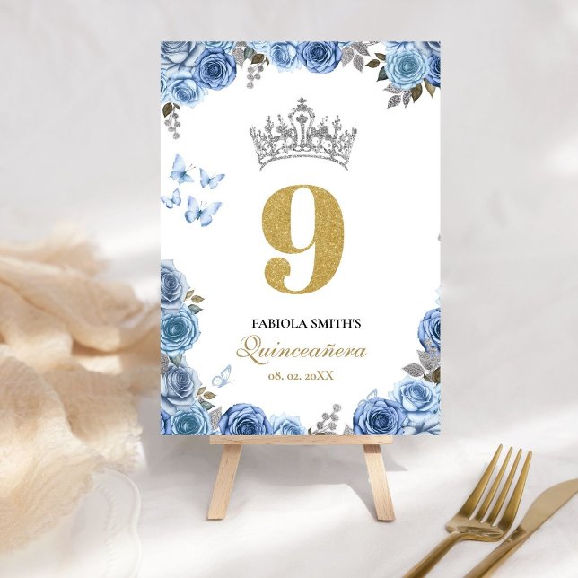 Numeração De Mesa Quinceana azul empoeirada e ouro (Criador carregado)