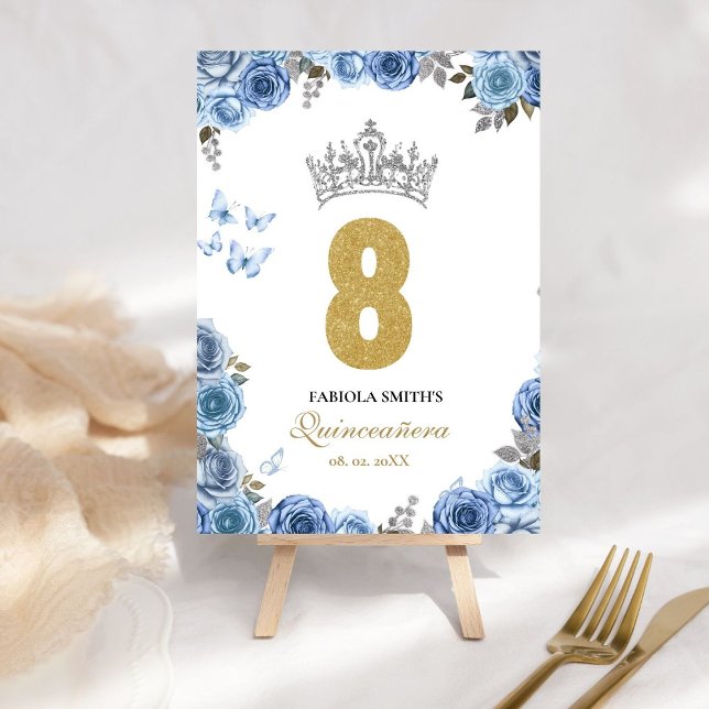 Numeração De Mesa Quinceana azul empoeirada e ouro (Criador carregado)