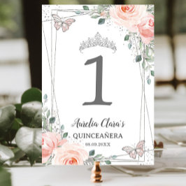 Numeração De Mesa Quinceañera Birthday Blush Floral Borboletas Rosa