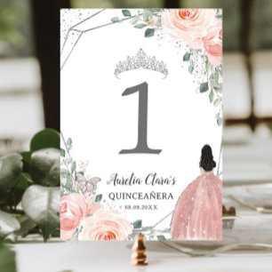 Numeração De Mesa Quinceañera Birthday Blush Pink Princesa Floral