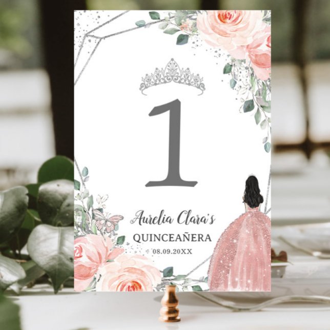 Numeração De Mesa Quinceañera Birthday Blush Pink Princesa Floral (Criador carregado)