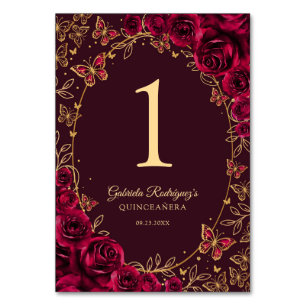 Numeração De Mesa Quinceanera Dourado Borgonha