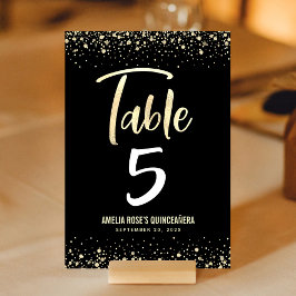 Numeração De Mesa Quinceañera Elegante Escuro Dourado Escuro Negro F