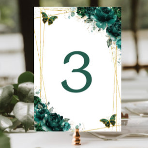 Numeração De Mesa Quinceañera Emerald Green Borboletas Douradas