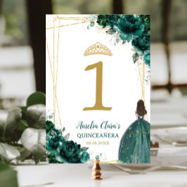 Numeração De Mesa Quinceañera Emerald Green Floral Dourada Garota