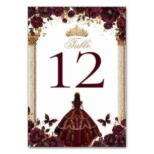 Numeração De Mesa Quinceañera Esmeralda Dourado Rosas Burgundy Princ