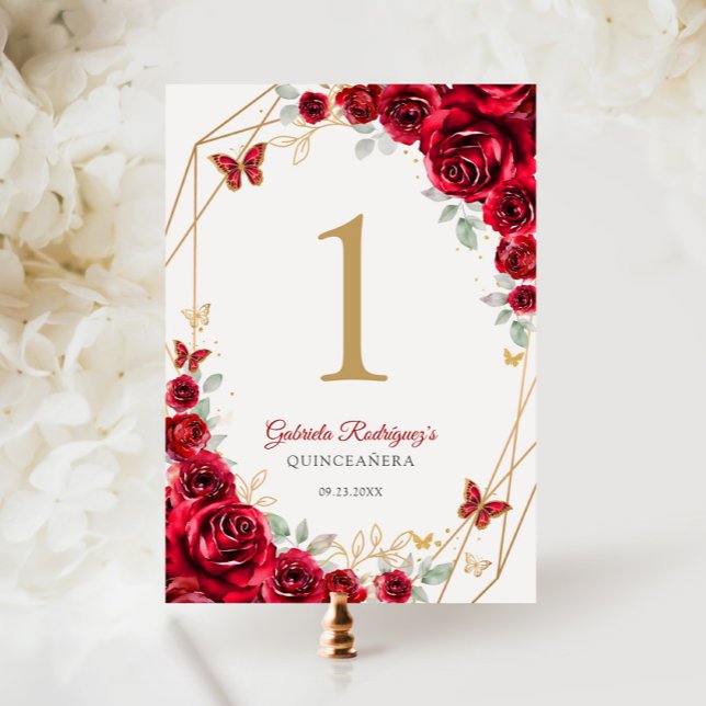 Numeração De Mesa Quinceanera Floral Dourada (Criador carregado)