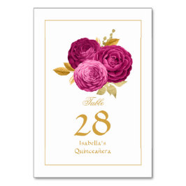 Numeração De Mesa Quinceañera Floral Dourada e Rosa Quente