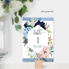 Numeração De Mesa Quinceañera Floral Elegante Azul e Rosa