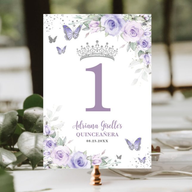 Numeração De Mesa Quinceañera Floral Roxo-Lavanda Chic 16 (Criador carregado)