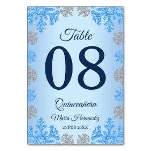 Numeração De Mesa Quinceañera Ice Blue Silver Floco de Neve de inver