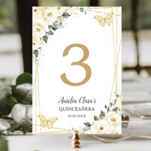 Numeração De Mesa Quinceañera Ivory White Borboletas Douradas