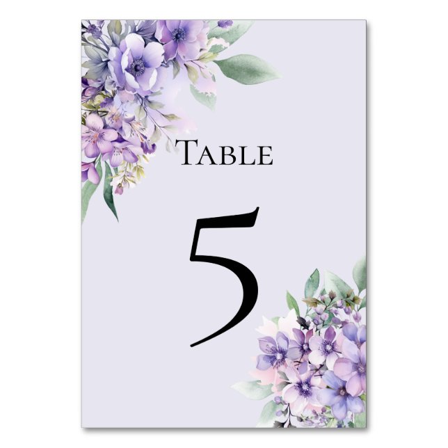 Numeração De Mesa Quinceanera Lavender floral Table Number Card (Frente)