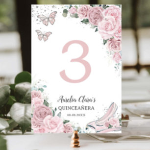 Numeração De Mesa Quinceañera Rosa Suave Floral Princesa Cinderela