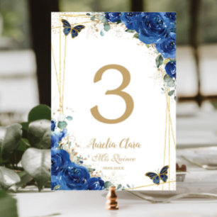 Numeração De Mesa Quinceañera Royal Blue Borboletas Douradas