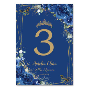 Numeração De Mesa Quinceañera Royal Blue Borboletas Douradas