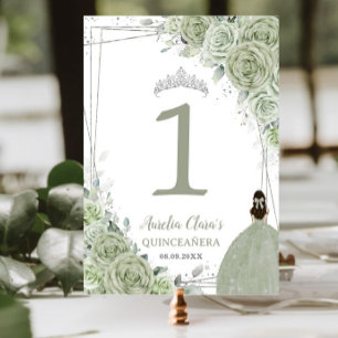 Numeração De Mesa Quinceañera Sage Green Floral Garota