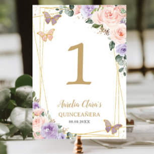 Numeração De Mesa Quinceañera XV Birthday Blush Purple Lilac Floral