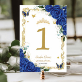 Numeração De Mesa Quinceañera XV Borboletas Douradas Azuis
