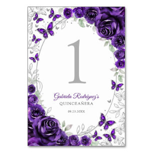 Numeração De Mesa Quinze Anos Floral Prata Roxo