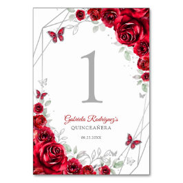 Numeração De Mesa Quinze Anos Floral Vermelho Prata