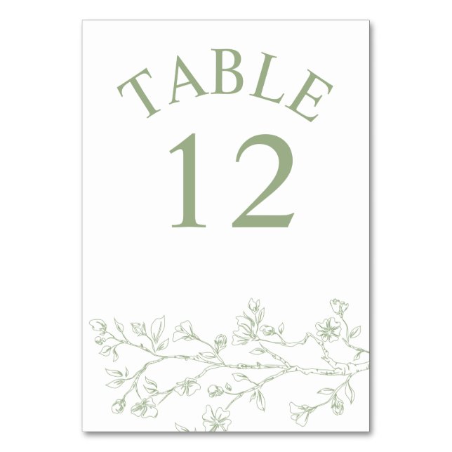 Numeração De Mesa Ramificação com Sage green blossomes monocromático (Frente)