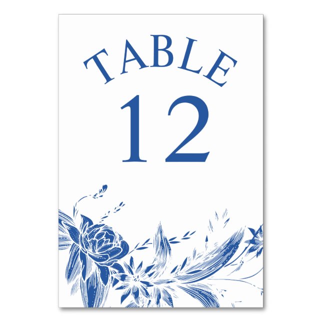 Numeração De Mesa Ramo com casamento de flores azuis e brancas (Frente)