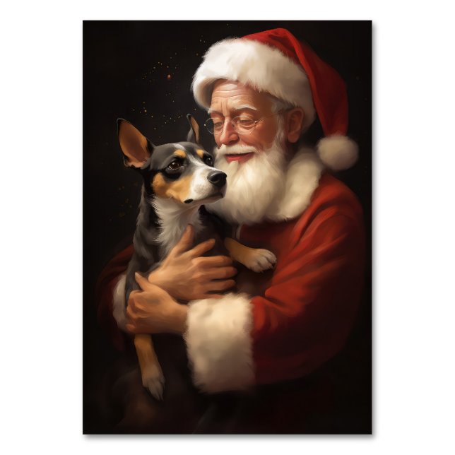 Numeração De Mesa Rat Terrier com Papai Noel Natal Festivo (Frente)