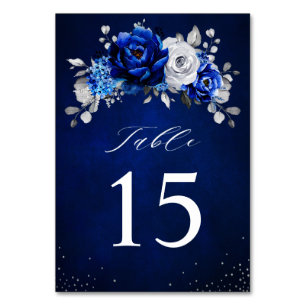 Numeração De Mesa Real Blue White Silver Casamento Floral Metálico T